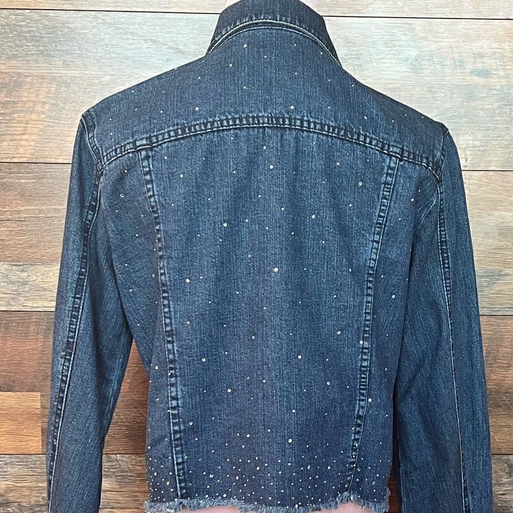 FENDI Vintage Crystal Embellished Cotton Denim Cropped Blue Jean Jacket, Size 28 - Picture 3 of 16